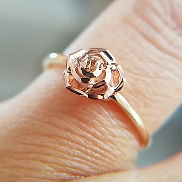 14K Yellow Gold Rose Gold Rose Flower Ring - Picture 6 of 16